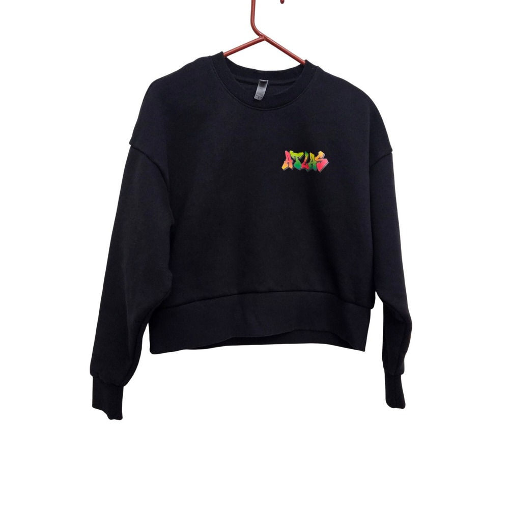 Next Level Apparel Sweatshirt Womens M Black Atlas Graphic Cropped Streetwear